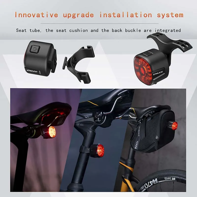 ENLEE Bicycle Brake Tail Light MTB Road Bike Brake Sensing Light SB Rechargeable IPX6 Waterproof LED Warning Rear Lamp