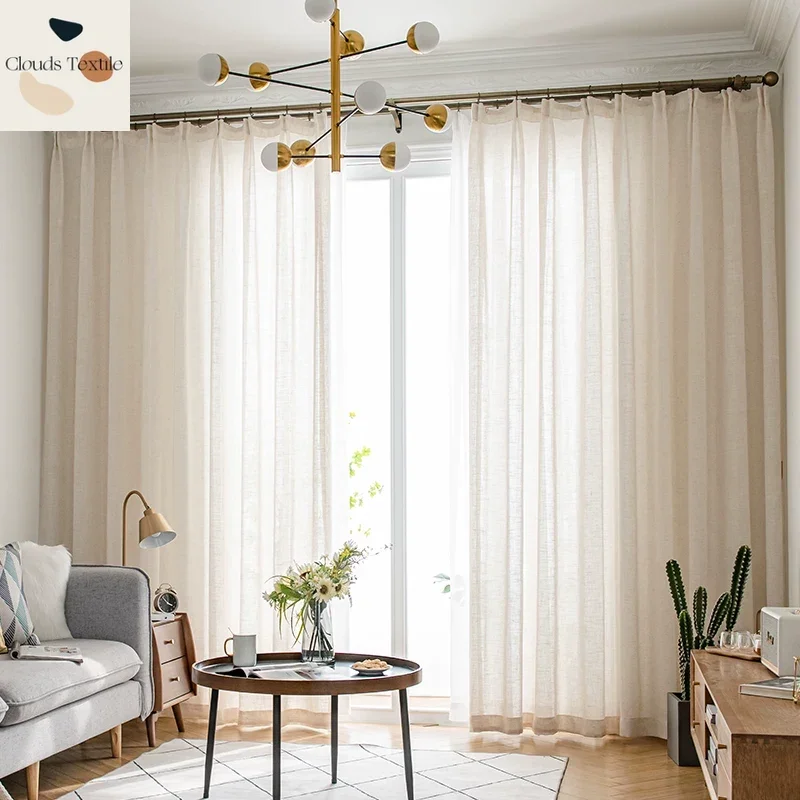 Custom  Size！！Japanese Cotton Linen White Tulle Linen Sheer Curtains for Living Dining Room Bedroom Decor Window Elegant 창문커텐