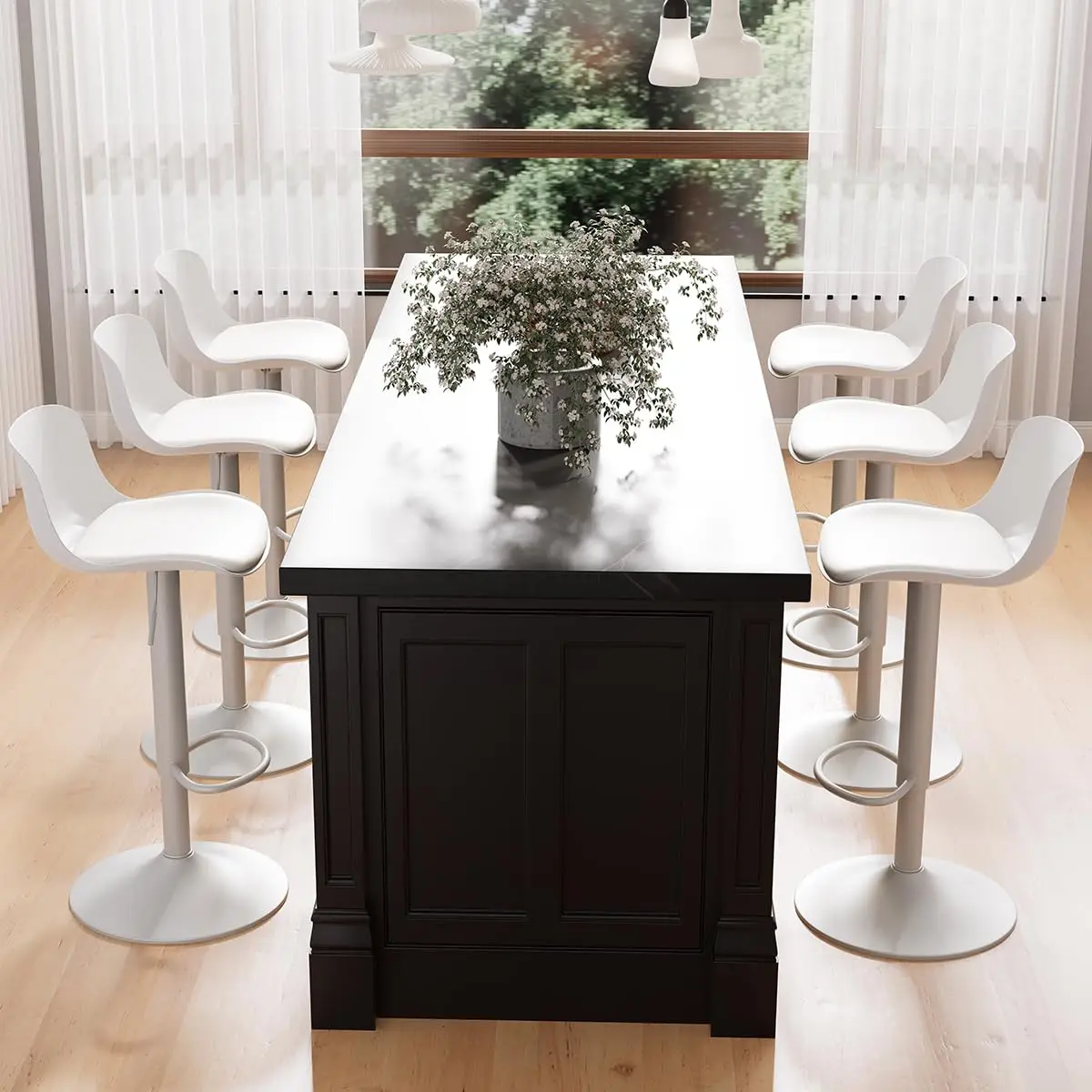 

Комплект из 6 регулируемых барных стульев для барной стойки, современные, из искусственной кожи, поворотные, с спинкой, обитые, на заказ