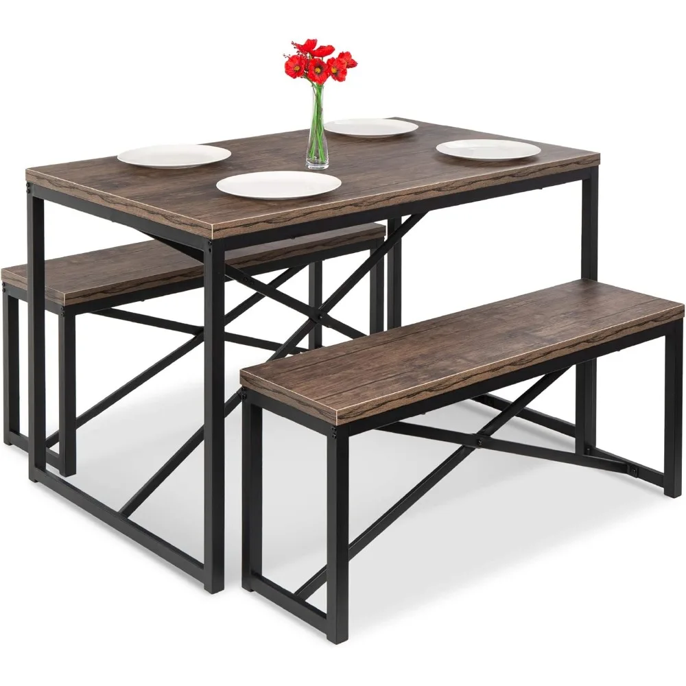 

45.5in 3-Piece Bench Style Dining Furniture Set - Space-Saving Dinette for 4, Ideal for Kitchen & Dining Room with 2 Benches