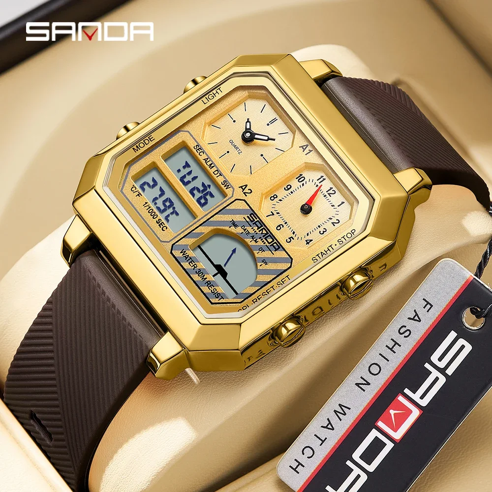 SANDA Top New Fashionable Men's Electronic Watch Intelligent Temperature Gauge Temperature Gauge Electronic Watch 6210