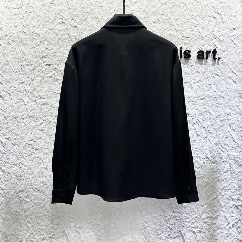 2025 New High-end Fashion Trend Long Sleeve Shirt Men's Unique Metal Chain Design Patchwork Sequin Casual Loose Shirt
