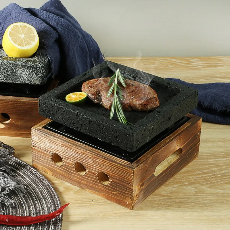 Perforated Volcanic Stone BBQ Grill Slate Roaster Alcohol Stove Japanese Korean High Temp Grilling Plate