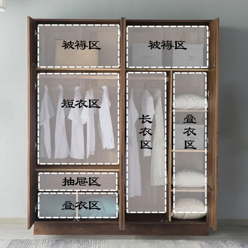 for North American Black Walnut Wardrobe All Solid Wood Four Doors Opposite Door Nordic Modern Simple Bedroom Source
