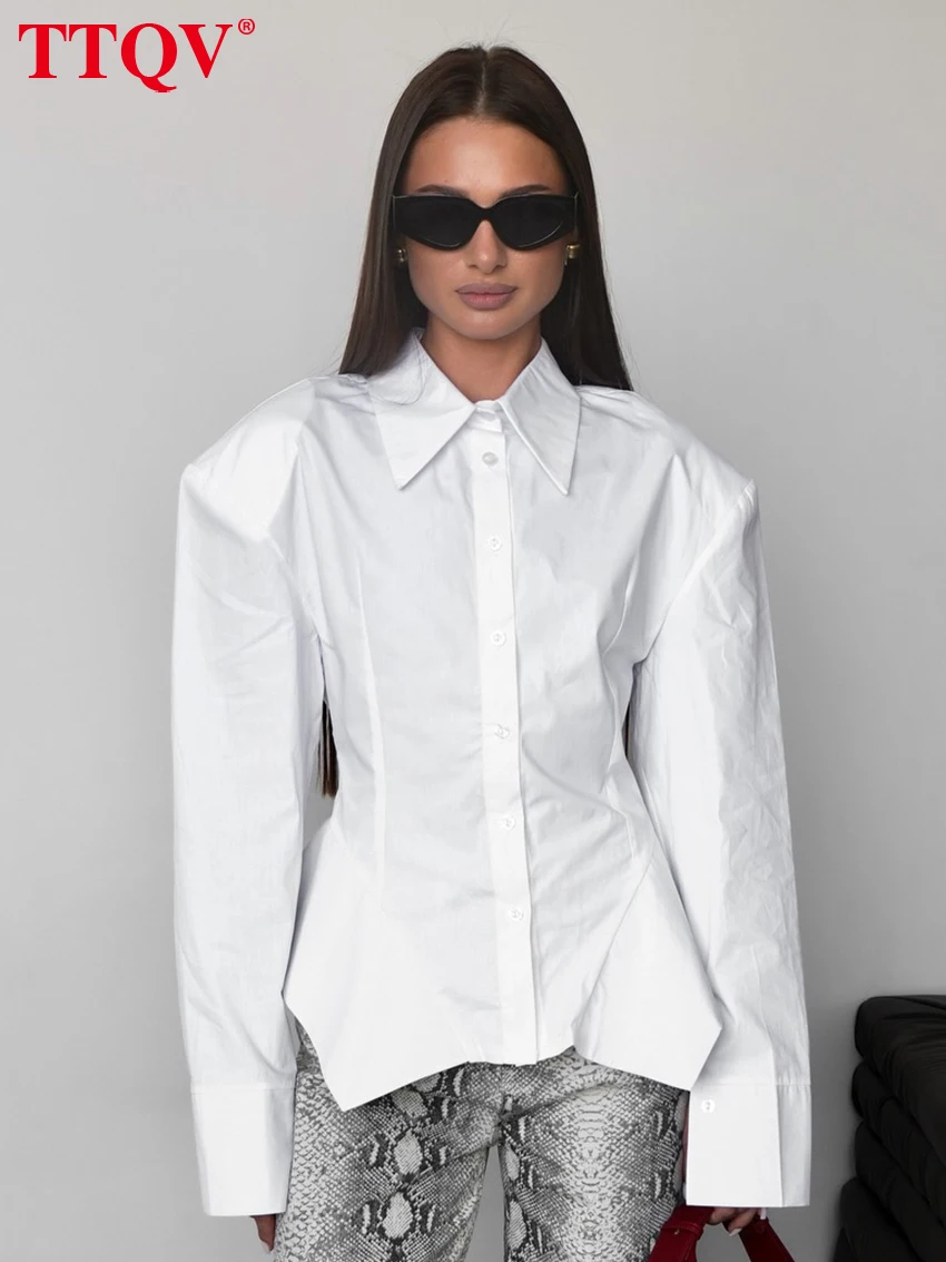 

TTQV Fashion Loose White Cotton Women's Shirt 2026 Autumn Lapel Long Sleeve Blouse Elegant Classic Solid Top Female Clothing