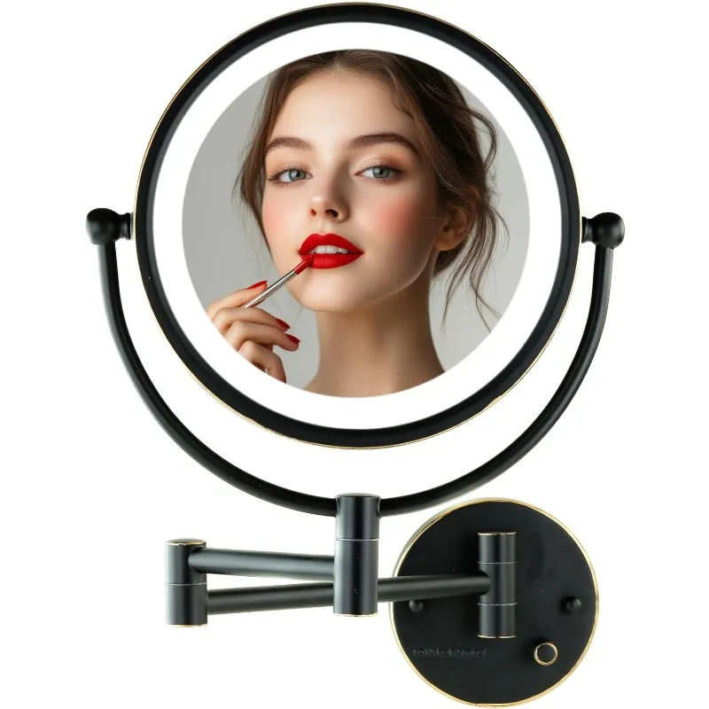 

9" Lighted Wall Mount Makeup Mirror with 1X/7X Magnification, Double Sided Magnifying Vanity Mirror, LED Glow Light, 360° Swivel