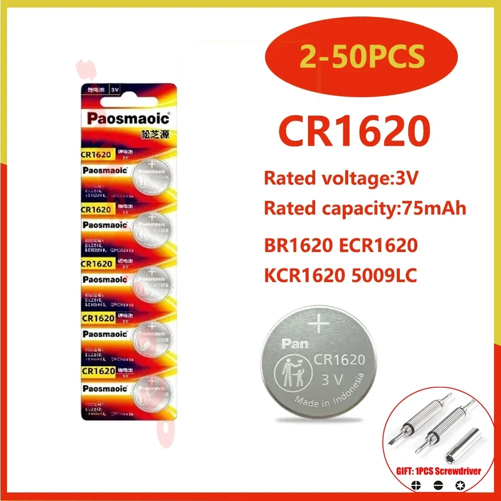 

Original 2-10pcs CR1620 3V Lithium Battery 1620 LM1620 BR1620 ECR1620 5009LC For Watch Car Remote Control Calculator+screwdriver