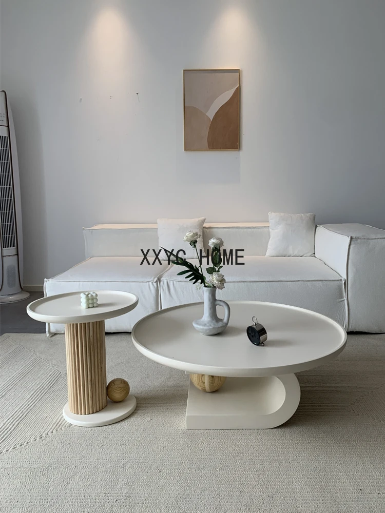 

Nordic Modern Minimalist Cream Style Coffee Table Living Room Home Small Apartment Solid Wood round Tea Table Creative Log Style