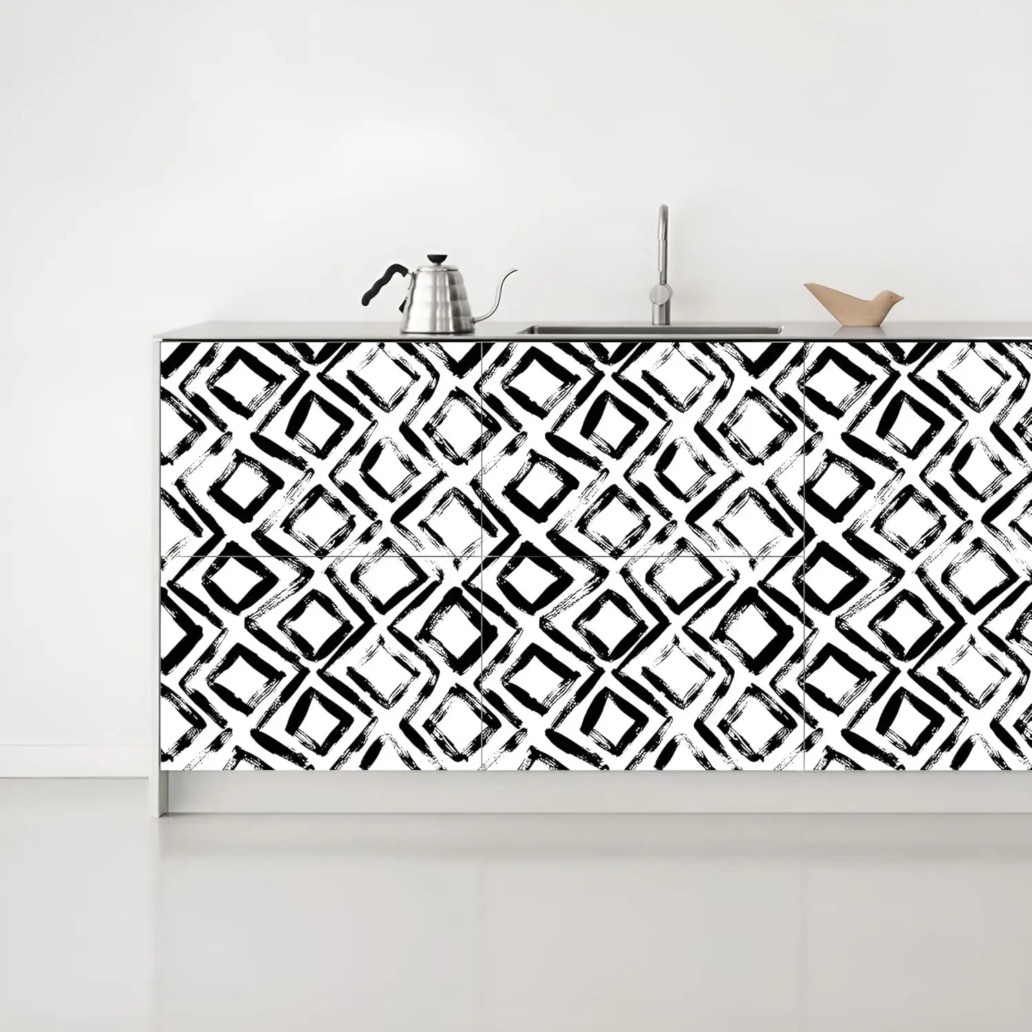 Modern Rectangle Pattern Wallpaper Black White Removable Contact Paper Vinyl Geometric Peel and Stick Wallpaper for Bedroom