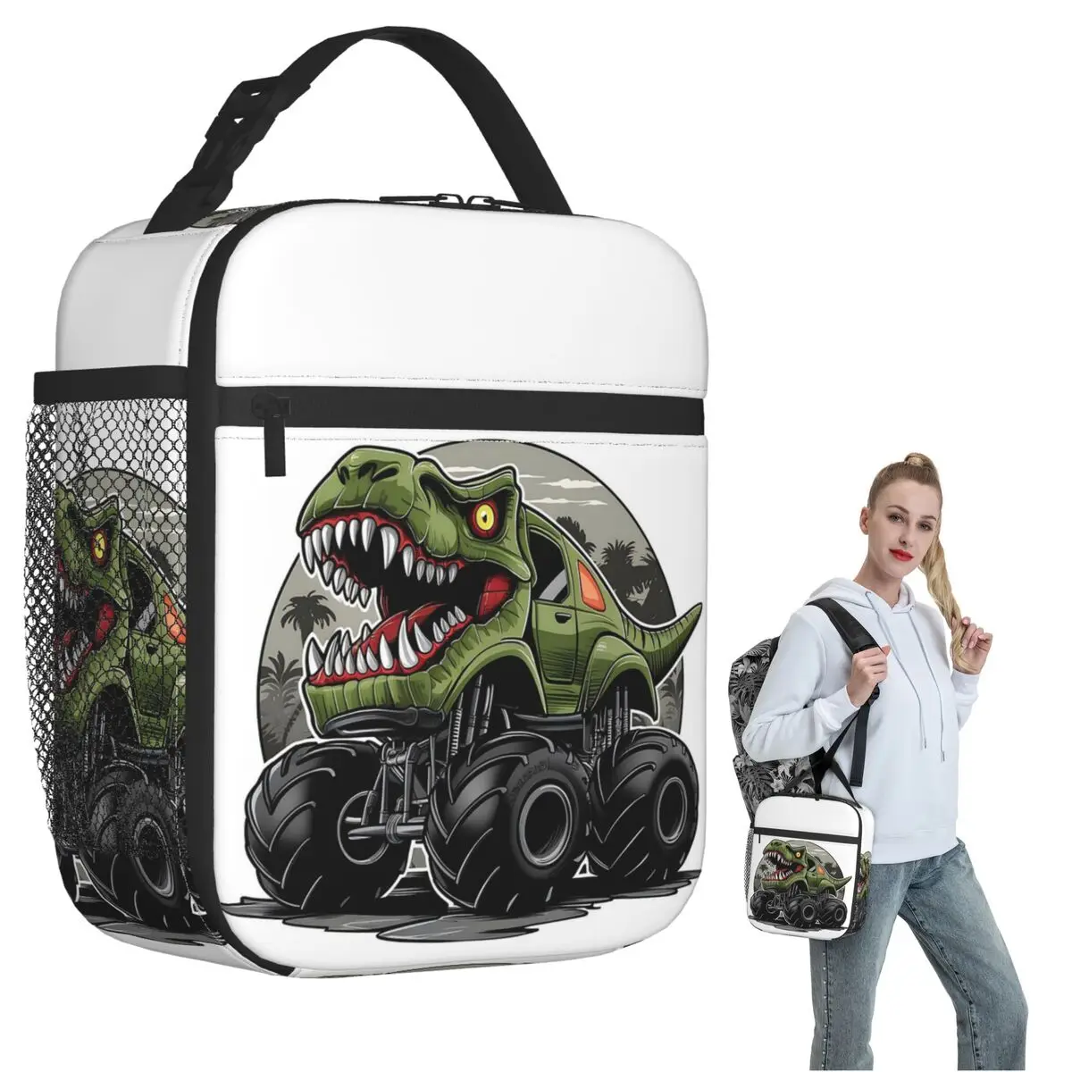 Cartoon Monster Truck In The Mountain Insulated Lunch Bag for Women Kids Leakproof Food Boxes Thermal Lunch Box Tote