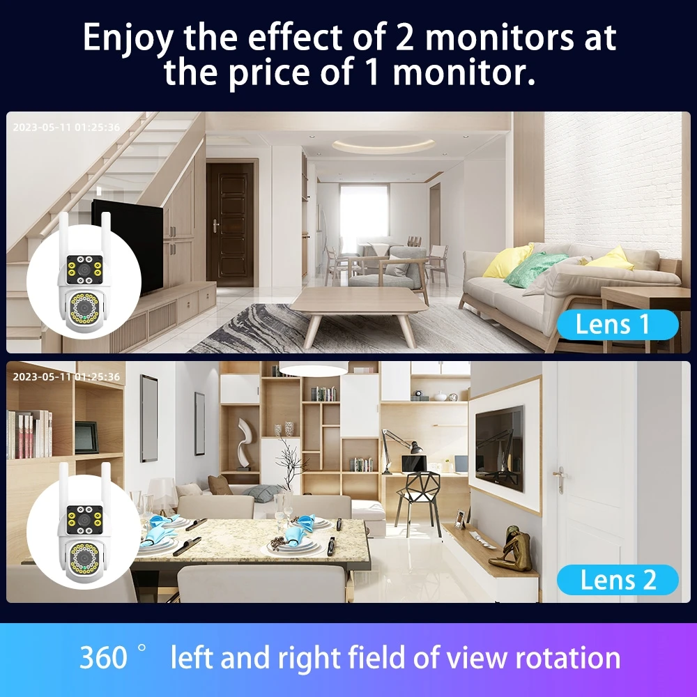 Imagem -04 - Câmera ip ao ar Livre V380 Pro com Lente Dupla 2mp Ip66 Dual Picture Wifi sem Canto Morto Bola Vigilância de Segurança Integrada Aplicativo para Telefone