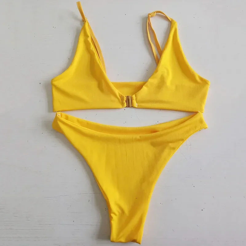 Novo verão sexy conjunto de biquíni sólido maiô feminino push up conjunto bandagem praia maiô beachwear feminino