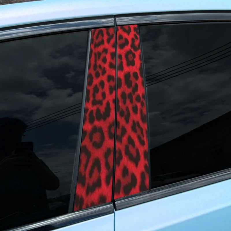 Leopard Print Car Stickers Auto B Pillar Waterproof Center Column Decoration Cover Scratches Sunscreen Vinyl DIY Door Decals