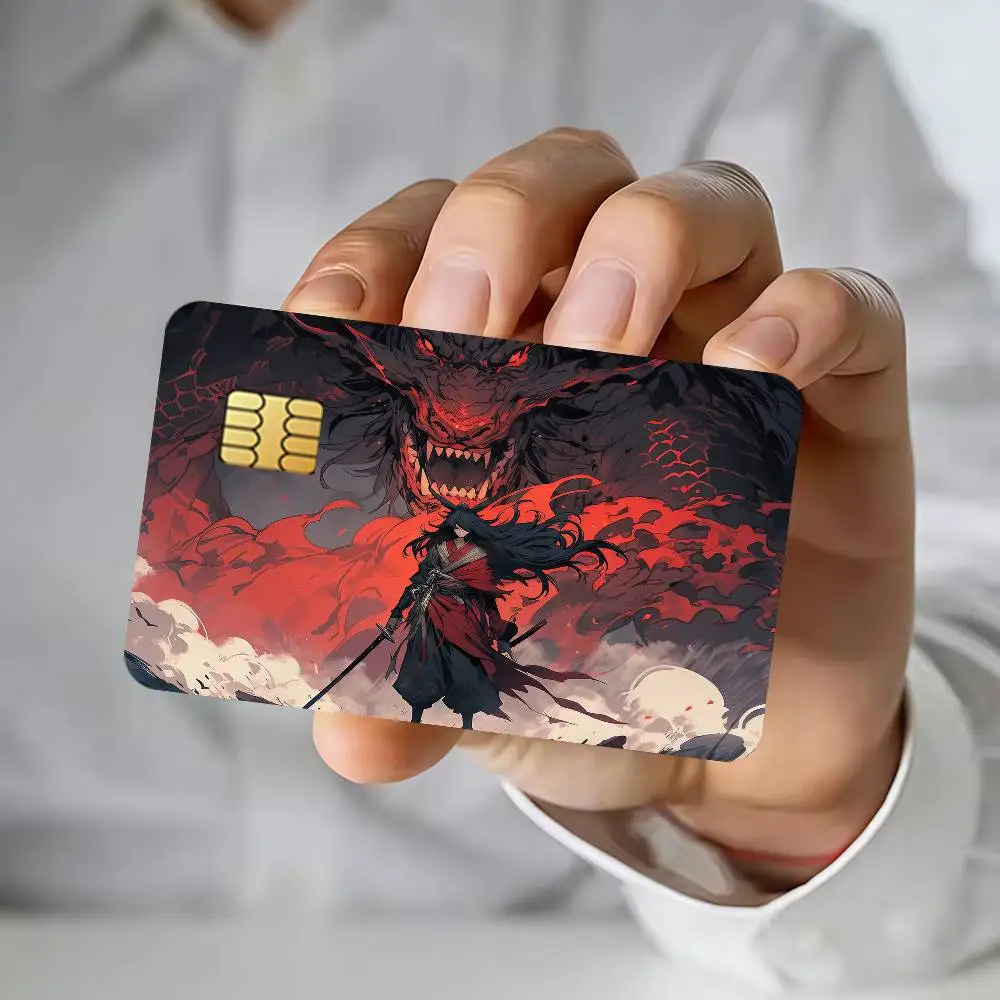 Anime Dragon Warrior Credit Card Public Transportation Cards Sticker Waterproof Card Face Decoration 4PCS