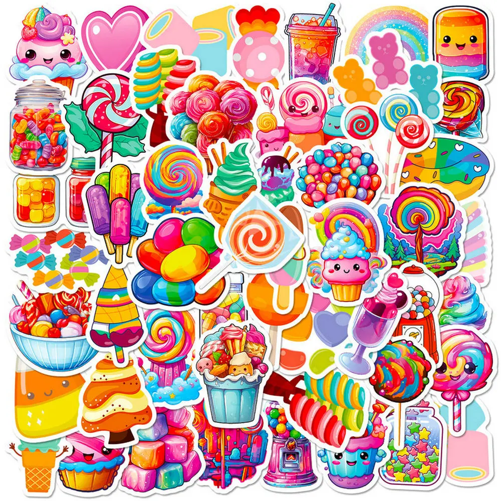 New 10pcs-50pcs-100pcs Rainbow Candy DIY Creative Cute cartoon sticker Self-adhesive label Kids Toy Stationery Luggage MK1624