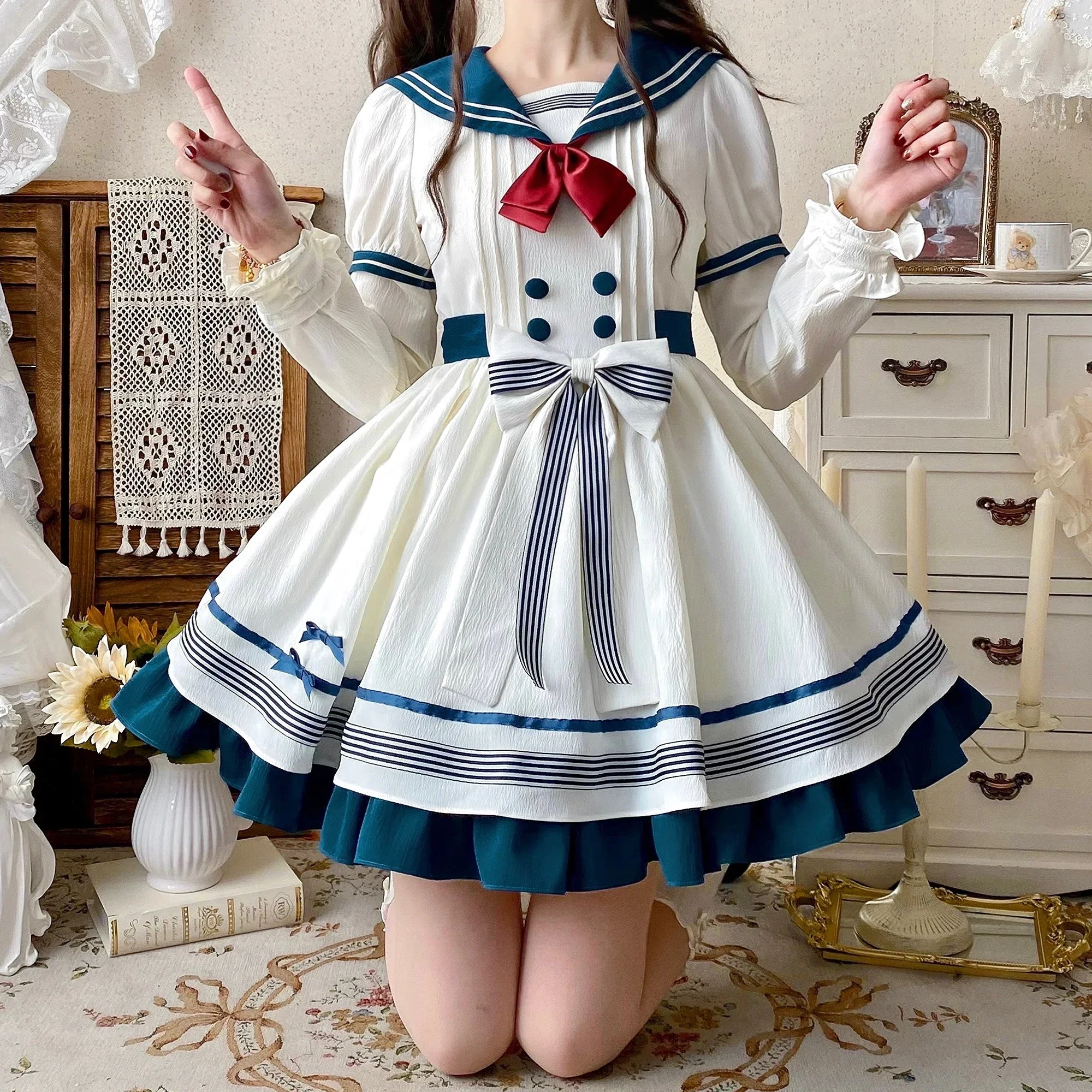 

2025 new style Summer Short Sleeved OP Dress【 Little Navy 】Original Design Cute Sailor Neck Cute and Sweet Lolita