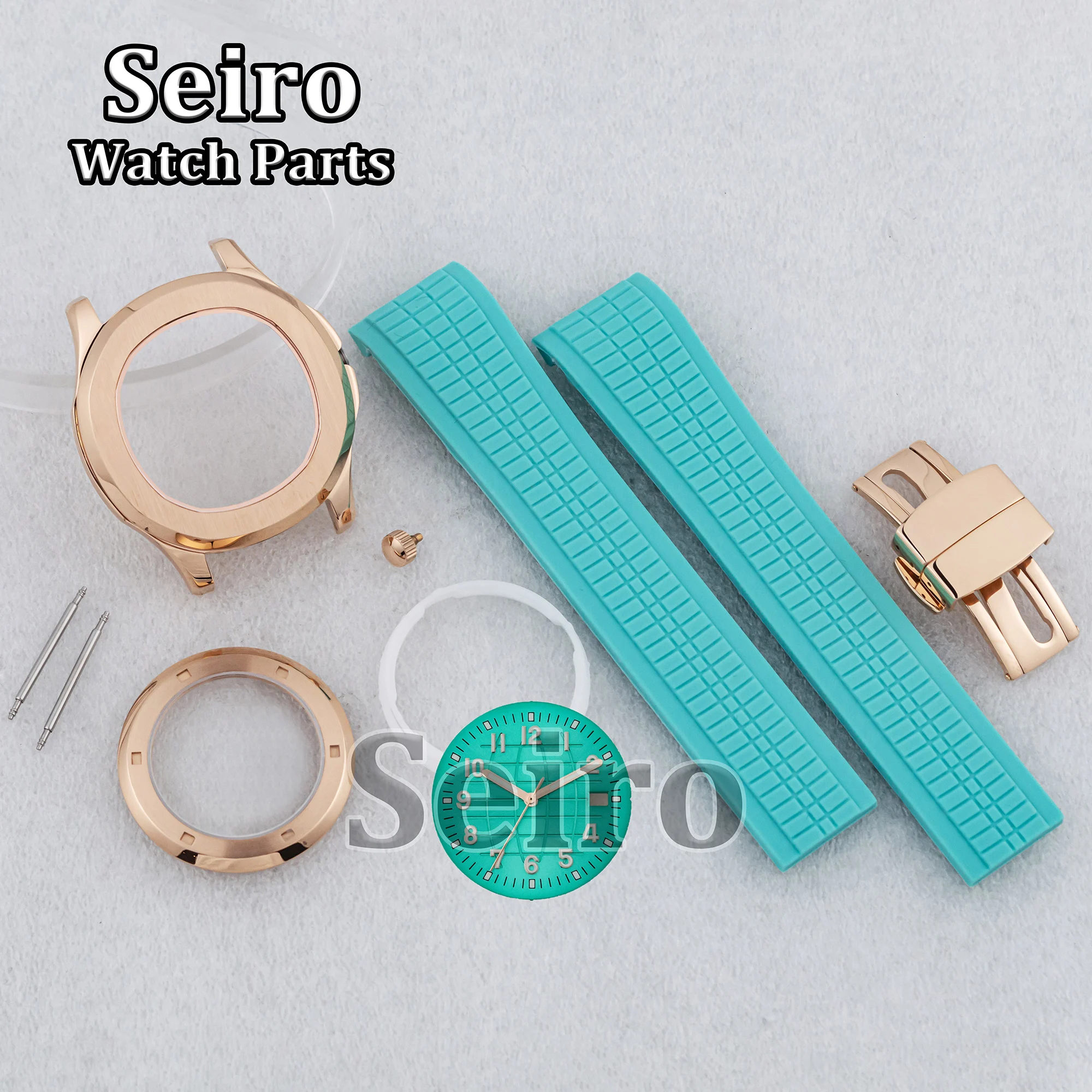 

PVD Rose Gold 42MM NH35 Case Rubber Strap Luminous Dial Hands 100M Waterproof for AQUANAUT Nautilus NH36 NH38 Movement Men Case