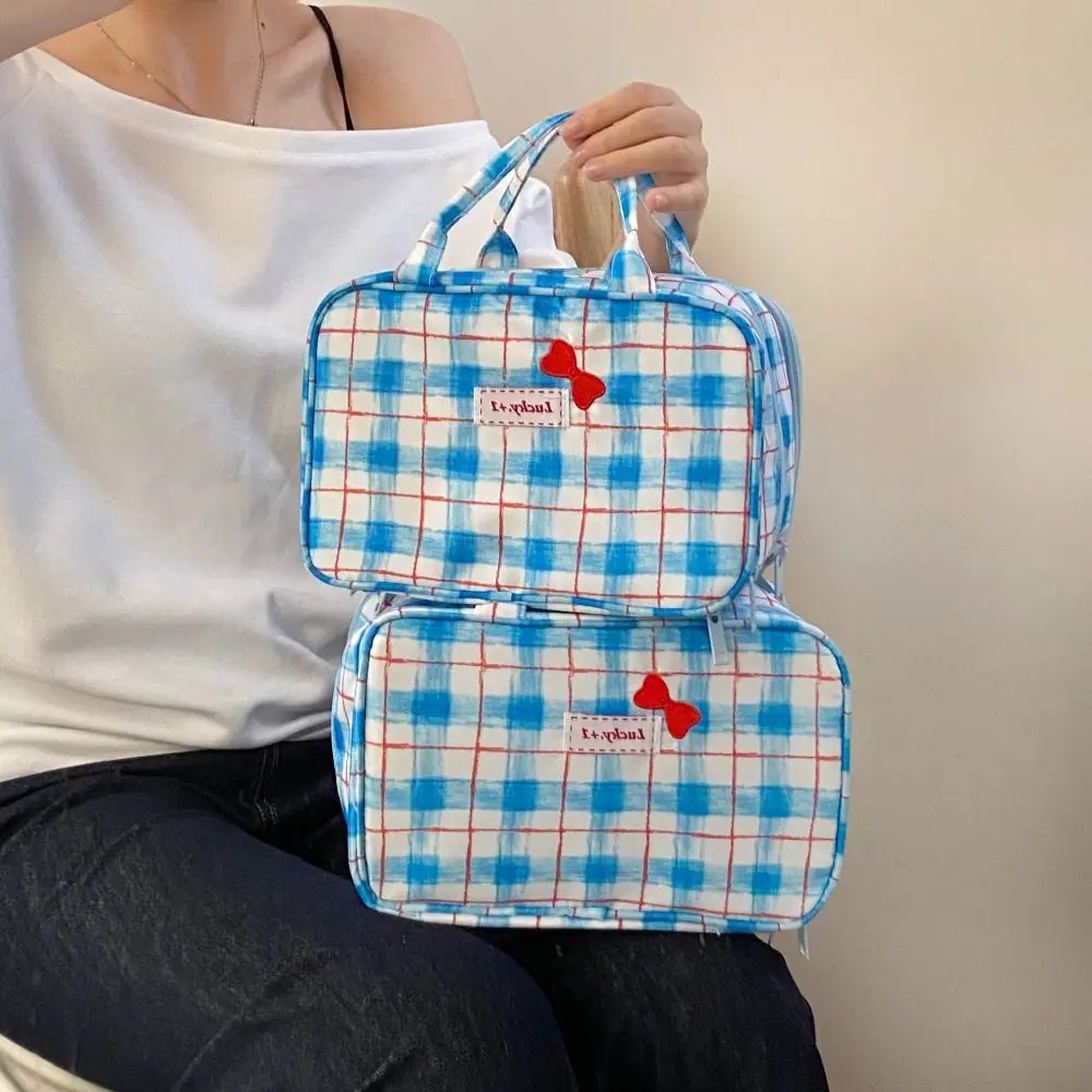 Портативная косметичка с бантом большой емкости, розовая тканевая сумка для туалетных принадлежностей, трехслойная многофункциональная дорожная сумка для путешествий