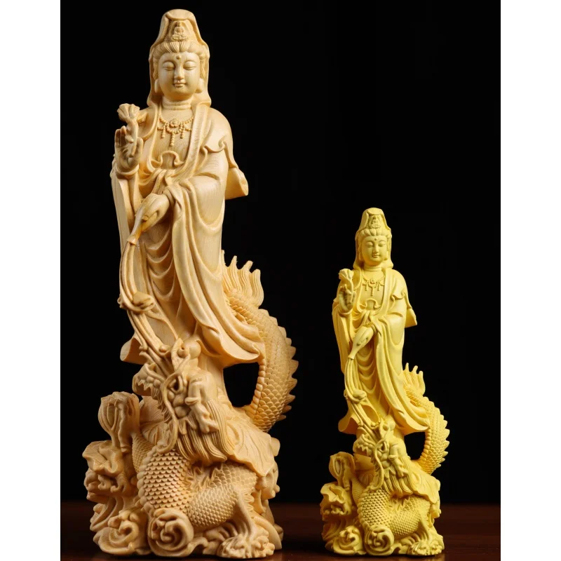 

Factory Direct Supply Boxwood Wood Carving Royal Dragon Guanyin Home Serving Buddha Statue Wood Carving Guanyin Bodhisattva Craf