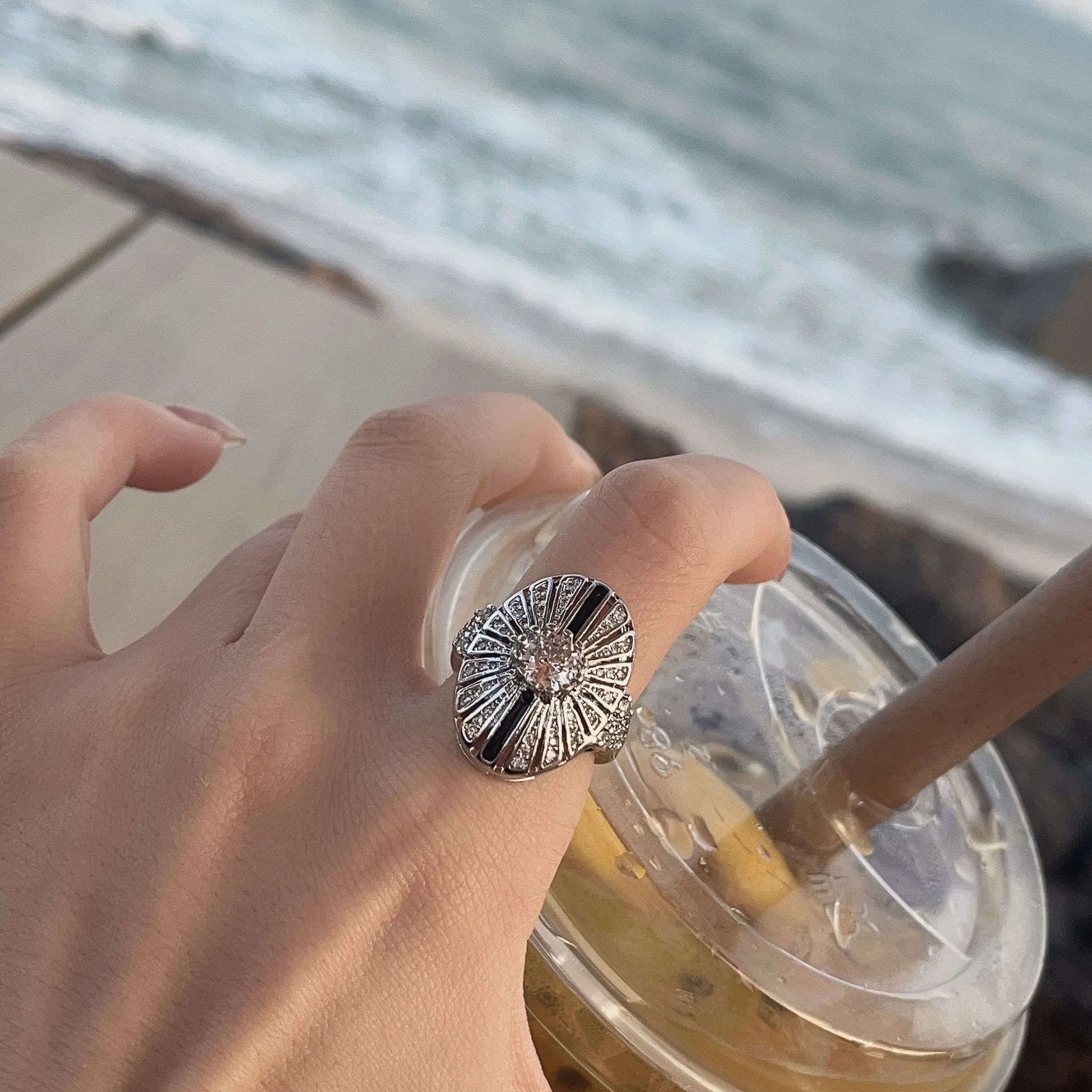 New in Inspiration silver 925 Diamond inlay Retro Black Enamel  rings for women high-quality Fashion trend Ring Wedding Jewelry