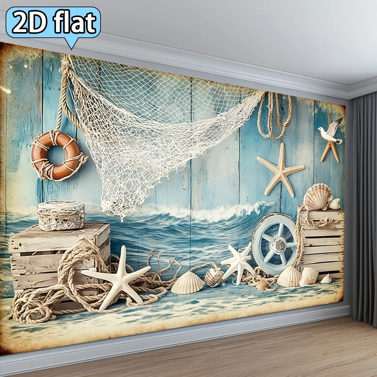 Coastal Nautical Beach Tapestry Wall Mural Boho Seaside Decor Art Print Canvas Living Room Decoration for Shore Home