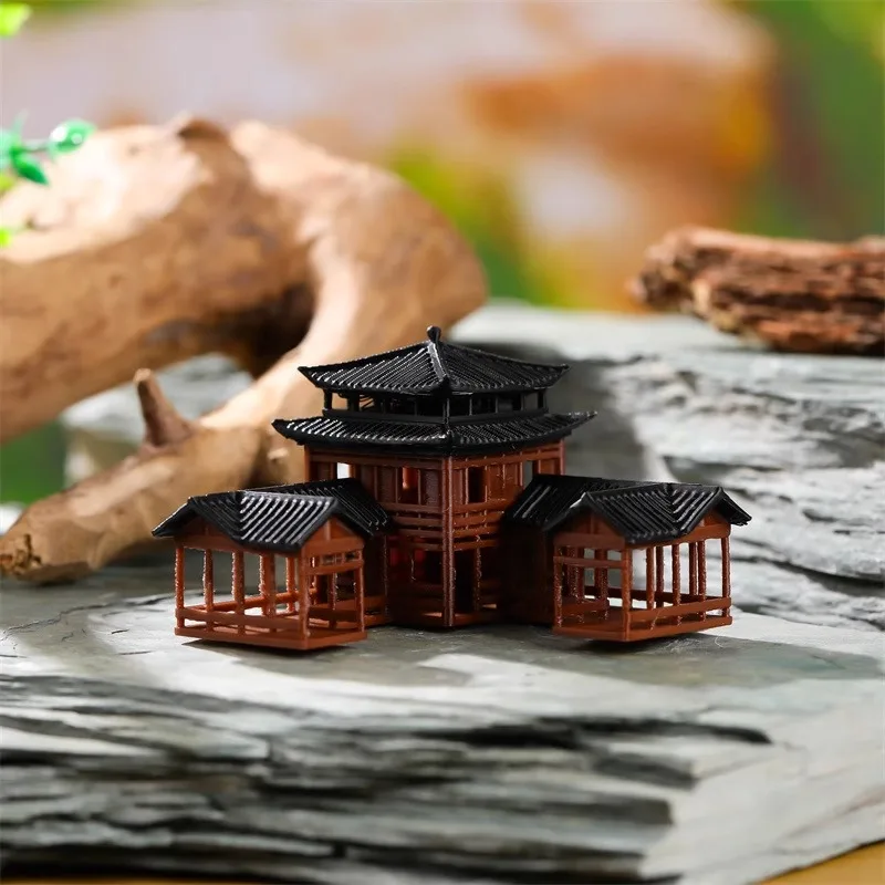 Bonsai Model Miniature Building Asian Pagoda Chinese Inn Plastic Model House Garden Dollhouse Decor Home Crafts Gift