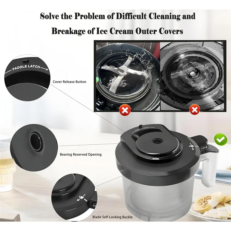 

A05G-Replacement Lid For Ninja Ice Cream Maker Outer Bowl NC299AMZ NC300 NC301 CN305A Series Reusable With Cleaning Brush