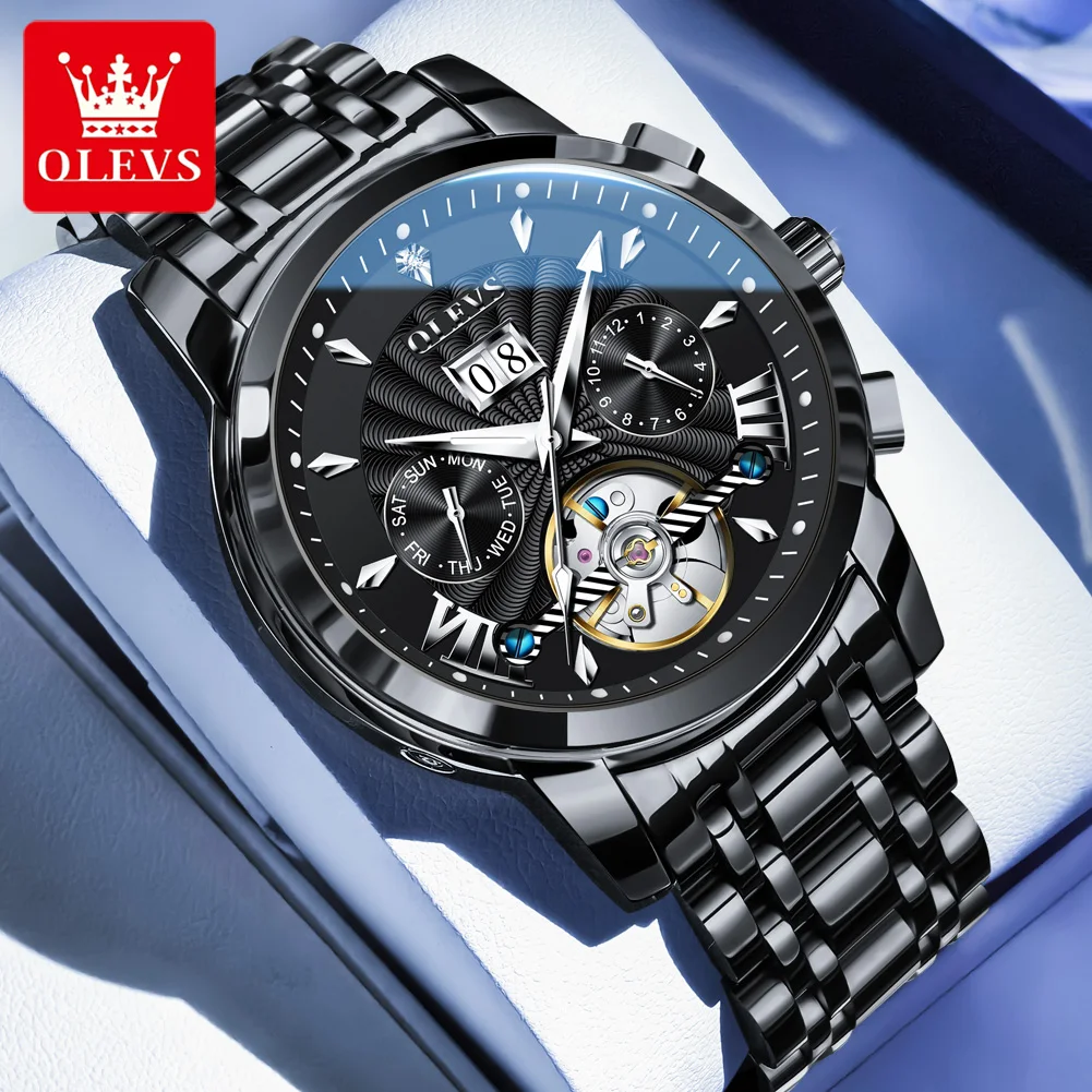 

OLEVS 9965 Mechanical Men's Watches Original Hollow Flywheel Calendar Waterproof Luminous Luxury Business Automatic Man Watch