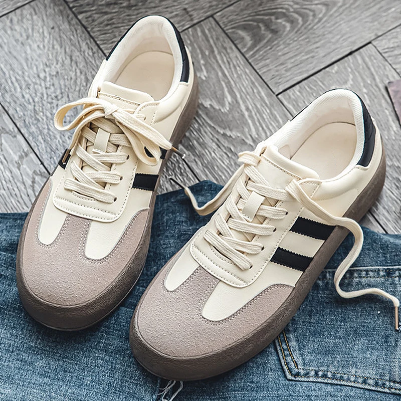 

Men's Plus Size Wide Toe Box Beige Brown Retro Casual Sneakers, Comfortable Daily Shoes for Wide Feet