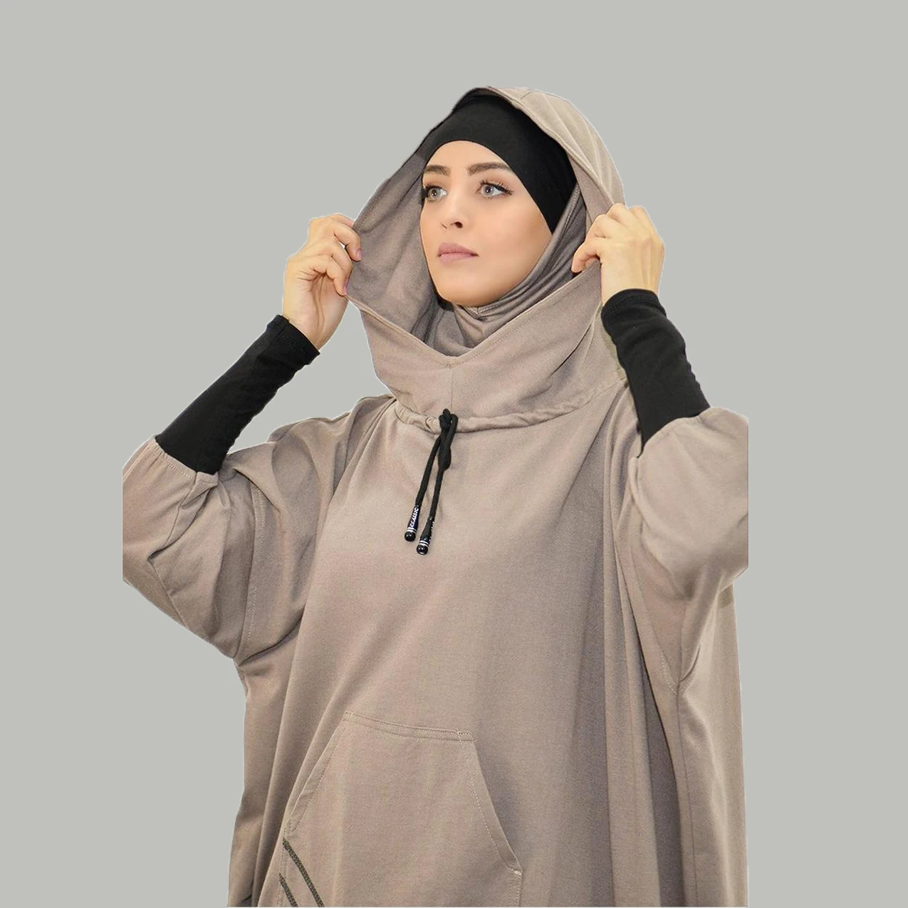 Women\'s Hooded Sports Suit Muslim Hijab Dress Eid Prayer Wear Jilbab Abaya Long Khimar Full Cover Soft Stretch Large Robe