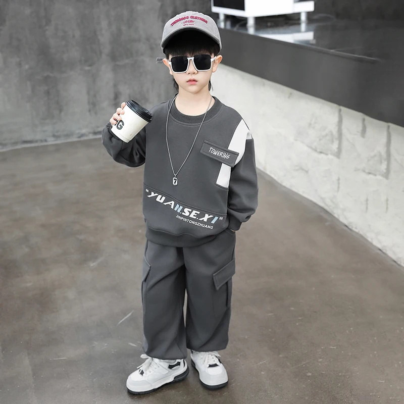 Spring Autumn Outfit Children's Clothes Sets  Boys Patchwork Sweatshirt and Sweatpant 2pcs/set Kids Casual Outdoor Suit 2-11Yrs