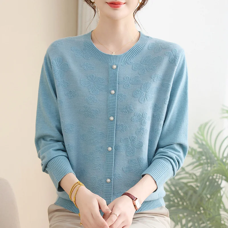 

Pull Femmes Tendances 2025 г., свитер для мам среднего возраста, нижняя рубашка, весенне-осенний трикотаж с длинными рукавами, женские топы