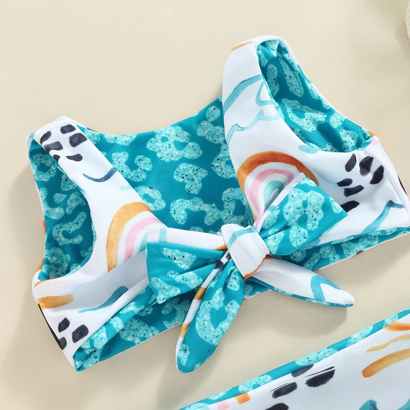 Bijpassende badpakset voor babymeisjes Mouwloze bloemenprint Ruffle Top Hoog getailleerde bodems Strandkleding-outfit