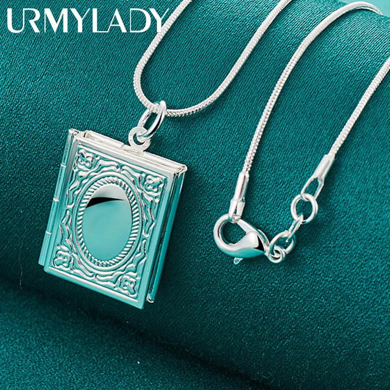 URMYLADY 925 Sterling Silver Photo Frame 16/18/20/22/24/26/28/30 Inch Pendant Necklace For Women Wedding Fashion Gift Jewelry