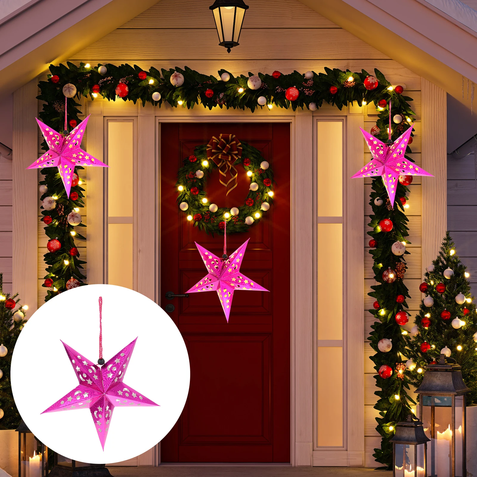 

4Sets Premium Christmas Five-Pointed Star Hanging Lamps Chic Xmas Pendant Lights Festival Decoration Christmas Pendant Lamp