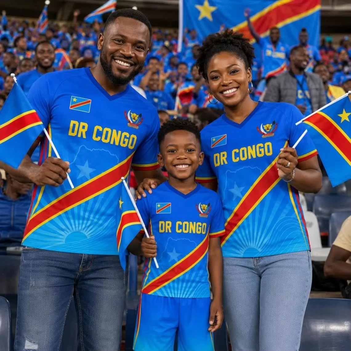 2026 Summer Congo Leopard Diagonal Tri-Color Stripe Print Soccer Jersey Quick Dry Breathable African Streetwear Family Kids Tees