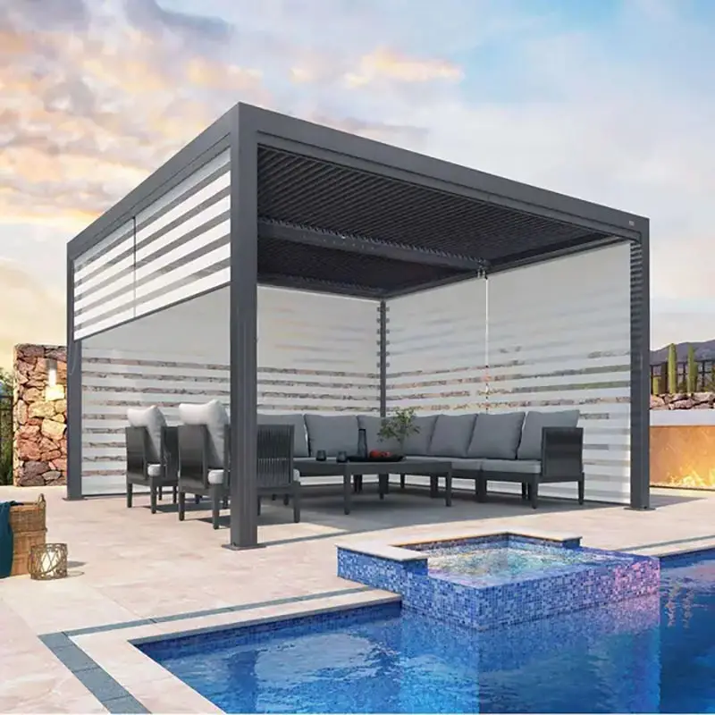 Luxurious Outdoor Moisture Proof Swimming Pool Pavilion Exquisitely Designed Aluminum Alloy Gazebo Rectangle Backyard Pergola