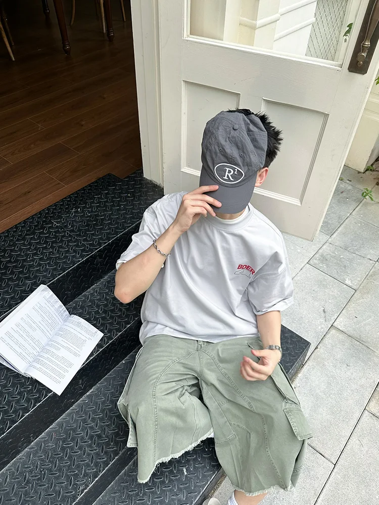 

RE American Sle Loose Fit Workwear Seven-Foot Pants ex Straight Leg Breathable Trendy Brand orts with Multiple ...