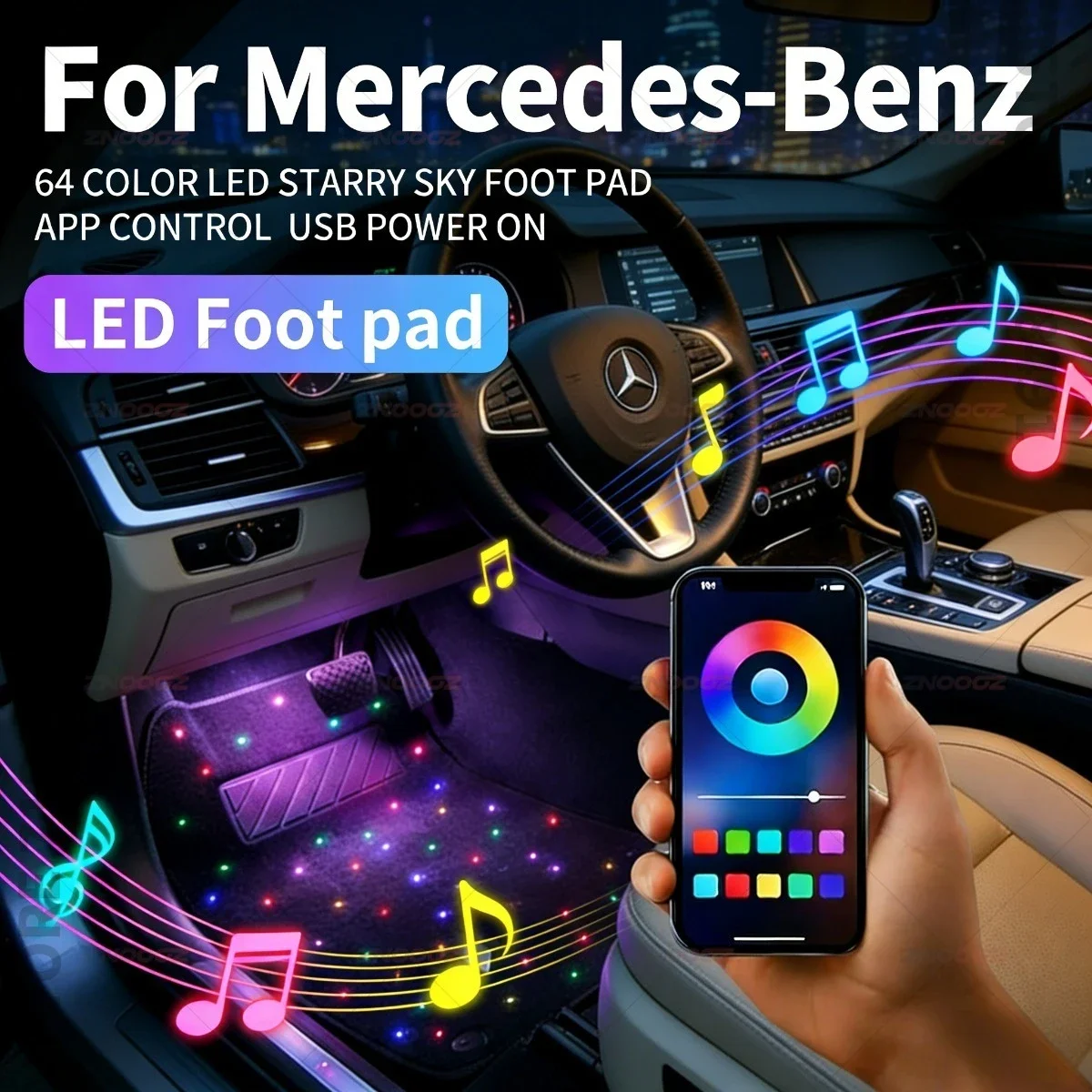 For Mercedes-Benz A-Class C-Class E-Class S-Class G-Class EQS SUV EQE SUV USB Car LED Starry Sky Foot Mat DIY Can Be Cut