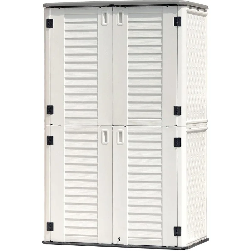 KINYING Outdoor Storage Shed Waterproof,Resin Vertical Storage Cabinet Double-Layered,Versatile to Store Patio Furniture,Garden