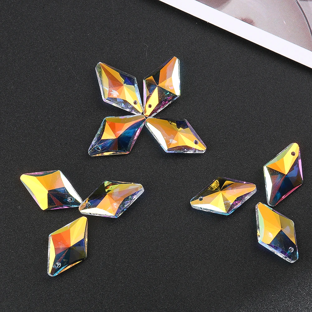 10PC Faceted pryzmat szkło rombowy rombowy polerowany kryształ AB kolor Aurora Sun Catcher paciorek do naszyjnika wisząca biżuteria wisiorek wystrój