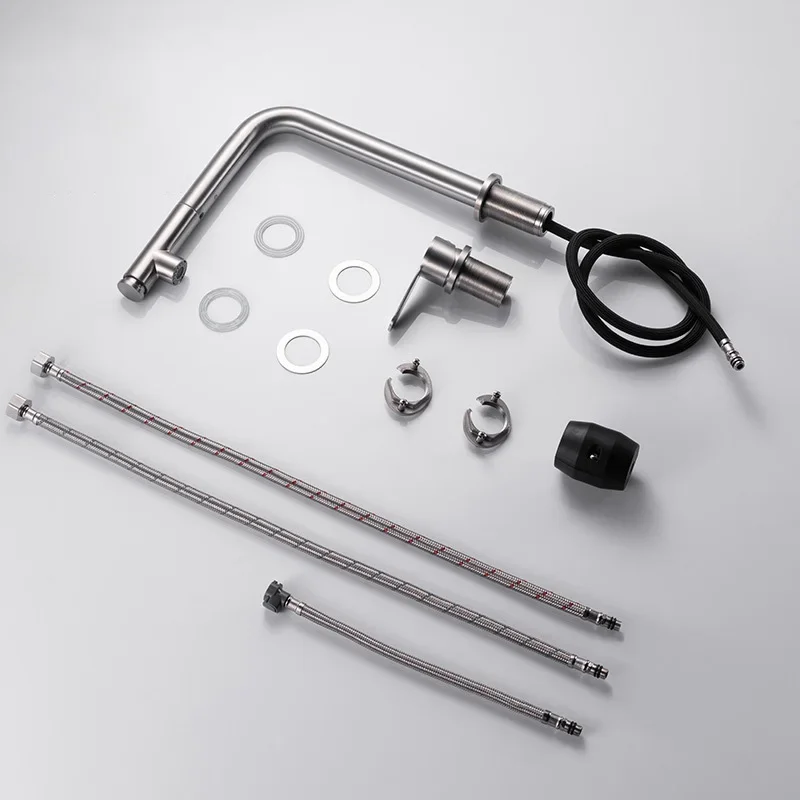 Lifting Hidden Pull Out Kitchen Faucet Stainless Steel 360 Rotation Telescopic Invisible Sink Tap Cold Hot Water Mixer Tap Crane