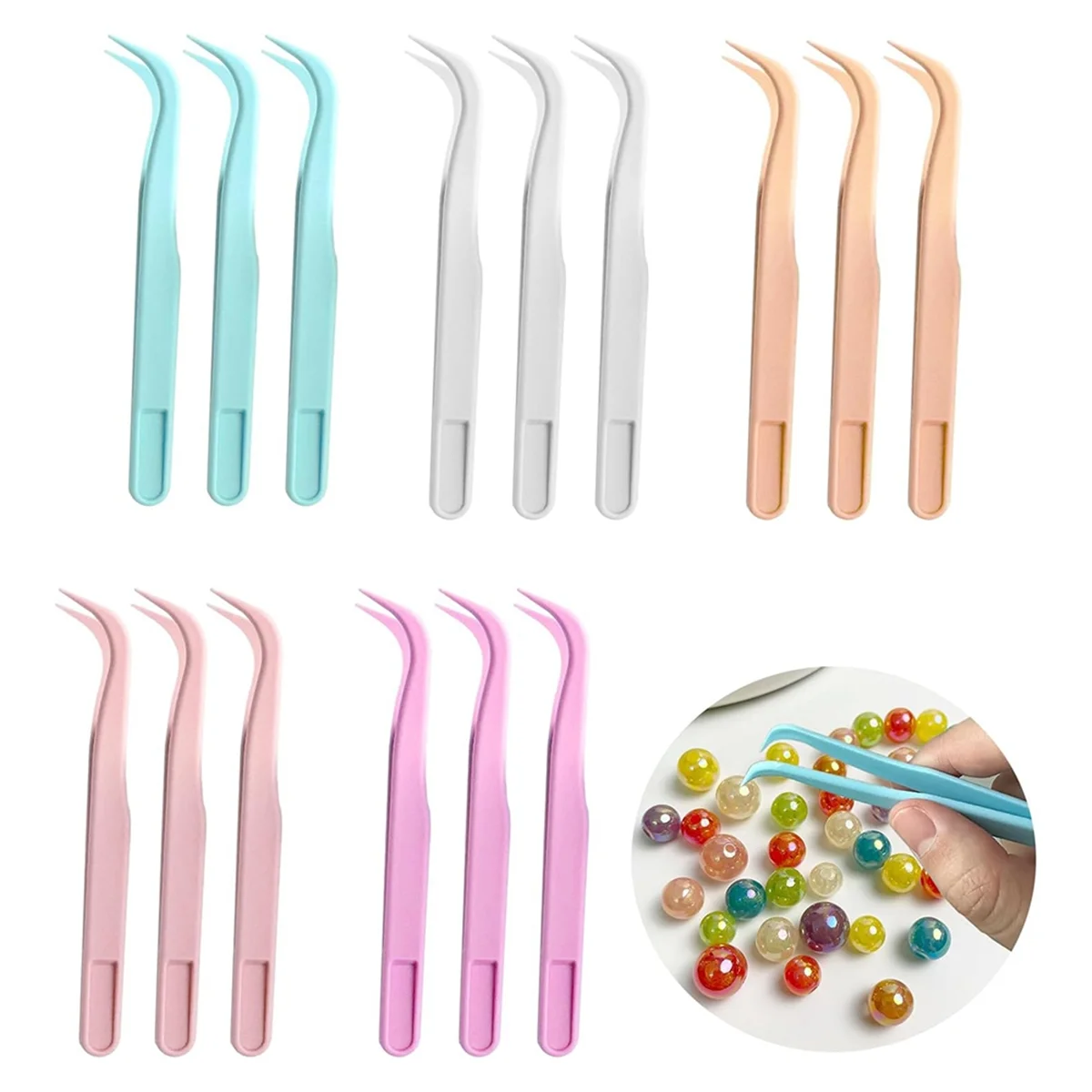 15 PCS Plastic Tweezers for Kids, Craft Tweezers, Suitable for DIY Production of Jewelry Beads, Animal Feeding, 5 Colors