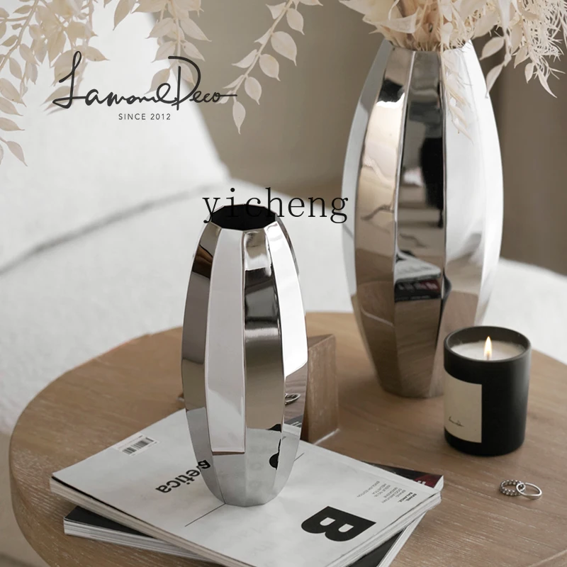 YFY  stainless steel vase light luxury flower ware home dining table hotel ornament birthday housewarming gift