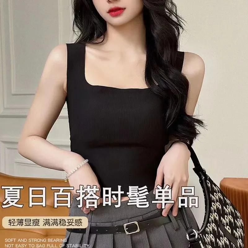 Padded Wide-shoulder Vest for Women Summer Outer Wear Square Collar Beautiful Back Bra All-in-one Bottoming Tube Top Wholesale