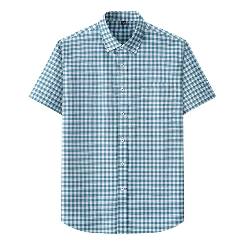 Marca TFETTERS, camisas de manga corta a cuadros para Hombre, cuello vuelto, camisas de tela lisa fina de verano 2025 para Hombre, Ropa a cuadros para Hombre