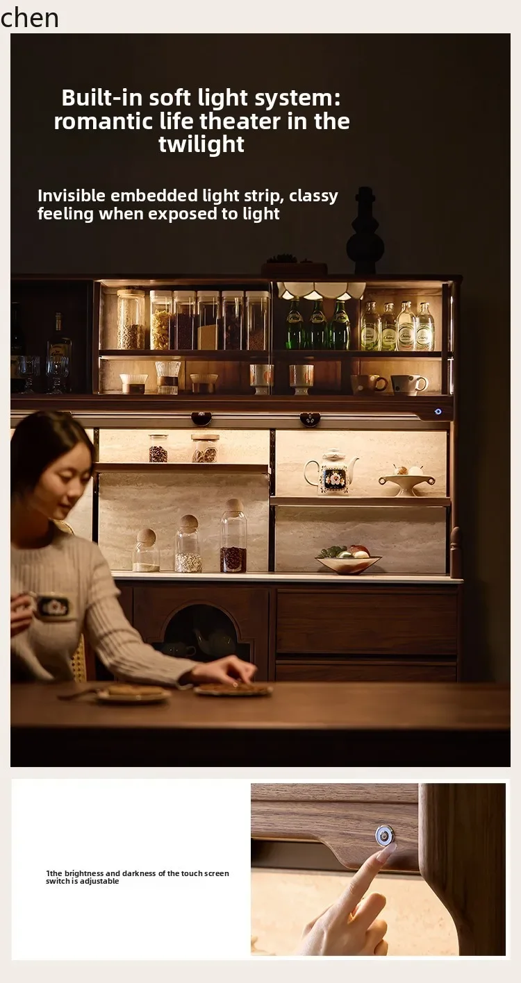 black walnut solid wood retro style living room storage cave rock slab medieval dining side cabinet integrated