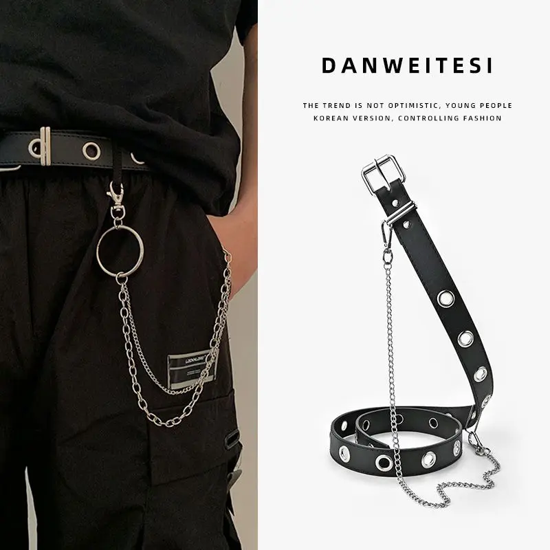 2023 new metal punk style chain belt men's pants chain hundred with hip hop jk Korean pants belt female cool ins new wave gift