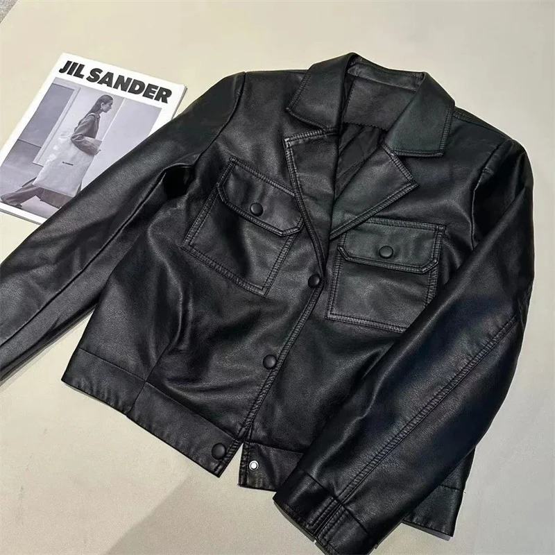 Veste en cuir de mode femmes nouveau 2025 printemps automne veste de costume en cuir moto manteau en cuir court vêtements de dessus pour femmes