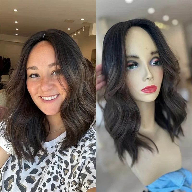 Short Wave Bob Middle Part Ombre Dark Brown Synthetic HD Lace Front Wig for White Black Women Preplucked Hairline Party Cosplay